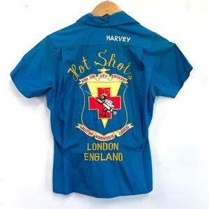 Vintage cotton embroidered bowling shirt - London England